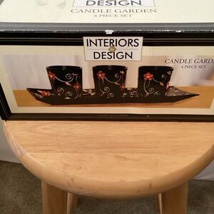 Interior design four pc. Candle holder set. Floral Rectangular Decorative Tray